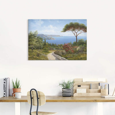 Leinwandbild Wandbild Bild auf Leinwand 100x70 cm Wanddeko Landschaft Toskana Meer Küste Natur Wald