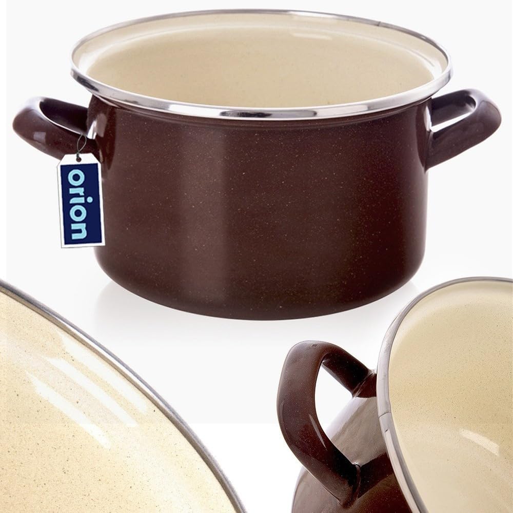 Emaille-Topf Kochtopf Schmortopf emailliert BROWN 18 cm 2 L