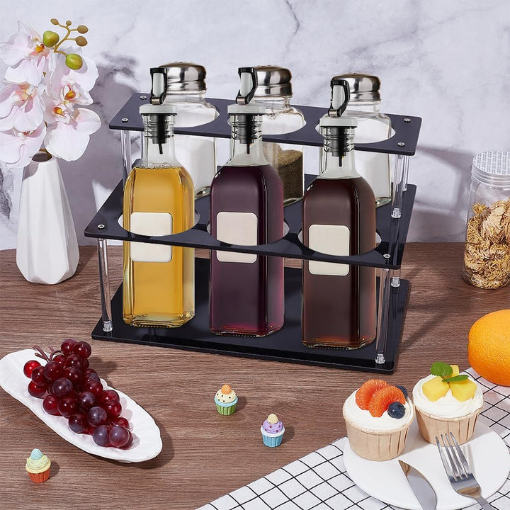 UNICRAFTALE 2 Etagen Acryl Kaffeesirup Organizer Rack 6 Flaschen Schwarzer Flaschenhalter Ständer Ka