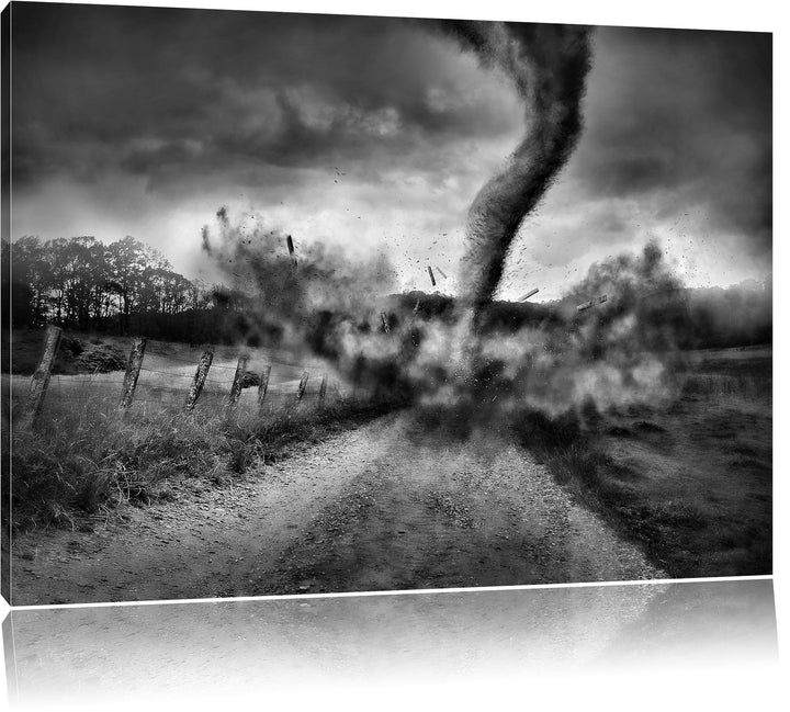 Monocrome, Tornado, Format: 100x70 auf Leinwand, XXL riesige Bilder fertig gerahmt mit Keilrahmen, K