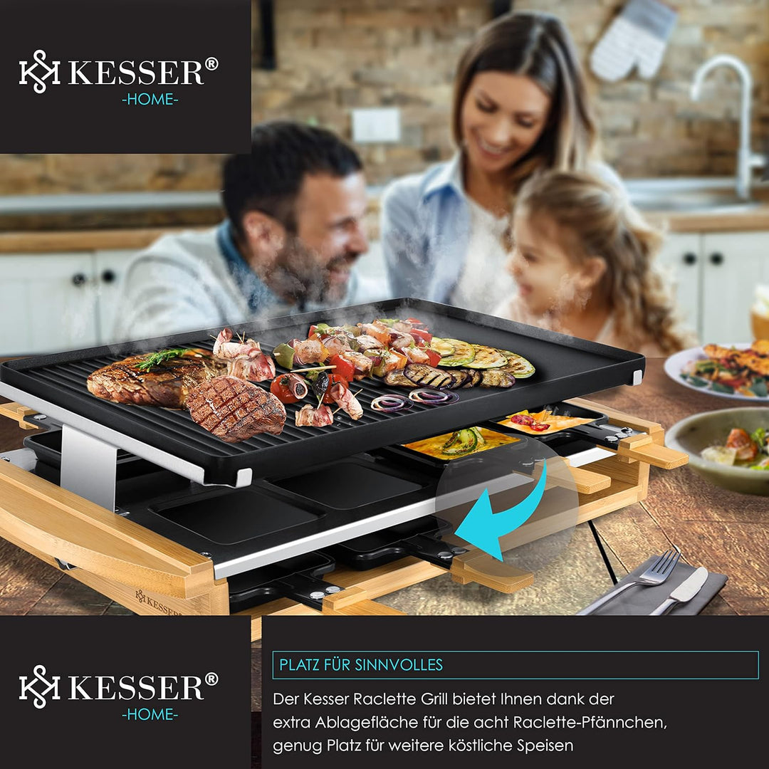 KESSER® Raclette-Grill mit Naturgrillstein, Grillplatte Tischgrill für 8 Personen, Elektrogrill Racl