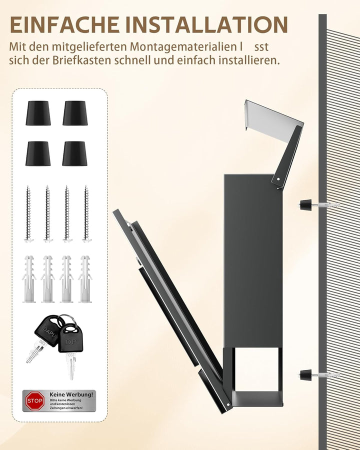 Briefkasten Anthrazit Edelstahl Mit Zeitungsfach, Wetterfest, Aufkleber Gegen Unerwünschte Werbung,