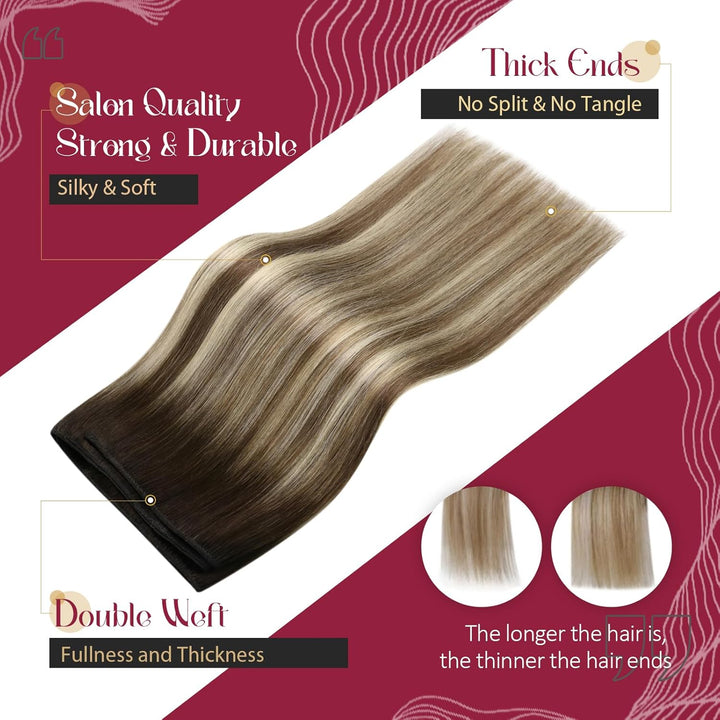 Vivien Tressen Echthaar 100 Gramm 50cm Braun Balayage Extensions Echthaar Tressen zum Einnähen Braun