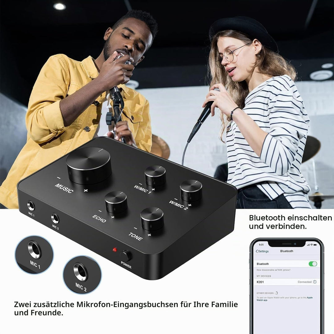 Mikrofon Kabellos Set UHF – Dual Karaoke Mikrofon Funkmikrofonen mit 2x8 Frequenzen, 100ft Reichweit