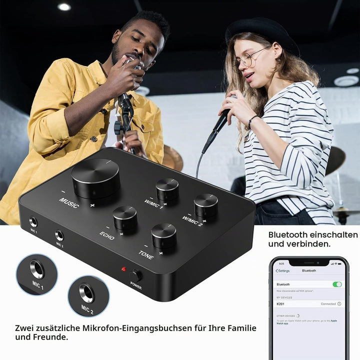 Mikrofon Kabellos Set UHF – Dual Karaoke Mikrofon Funkmikrofonen mit 2x8 Frequenzen, 100ft Reichweit