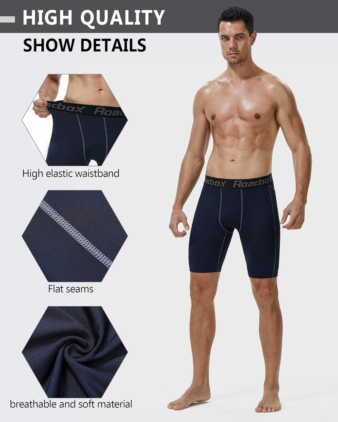 Roadbox 1 oder 3 Pack Herren Kompressionsshorts, Schnelltrocknendes Baselayer Unterhose Tights Kurz