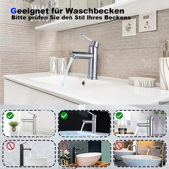 Waschtisch- und Badezimmerarmaturen aus Edelstahl, warm und kalt, mit geräuschloser Wassereinsparung