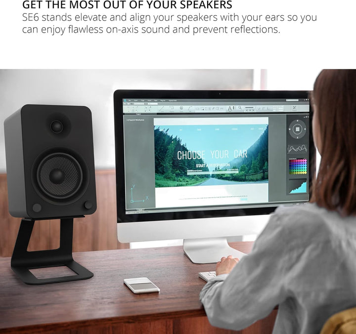Kanto SE6 Elevated Desktop Speaker Stands for Large Bookshelf Speakers & Full-Size 5”-7” Studio Moni