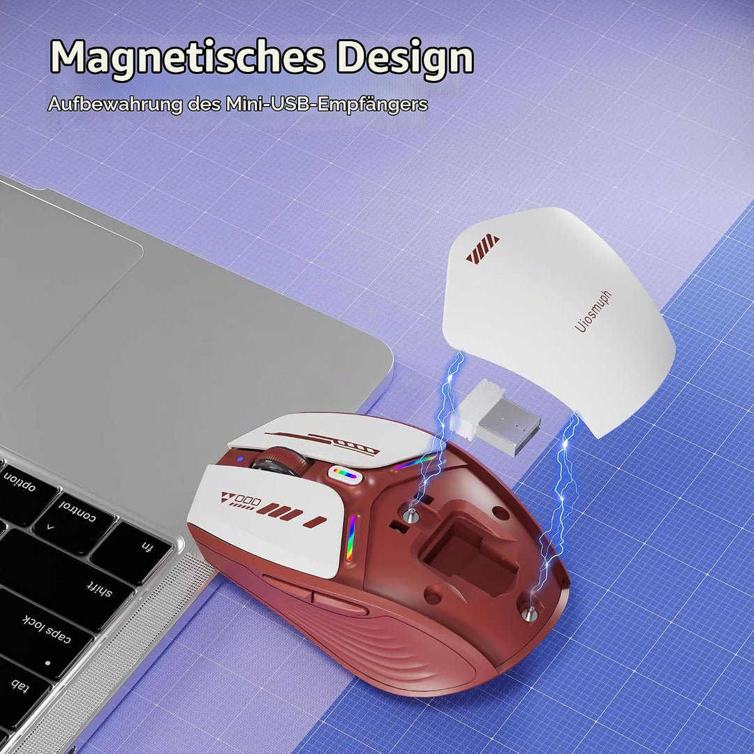 Uiosmuph G19 Bluetooth Maus, LED Bluetooth Funkmaus (Tri-Mode: BT 5.1/5.0+2.4G), Batteriestand sicht