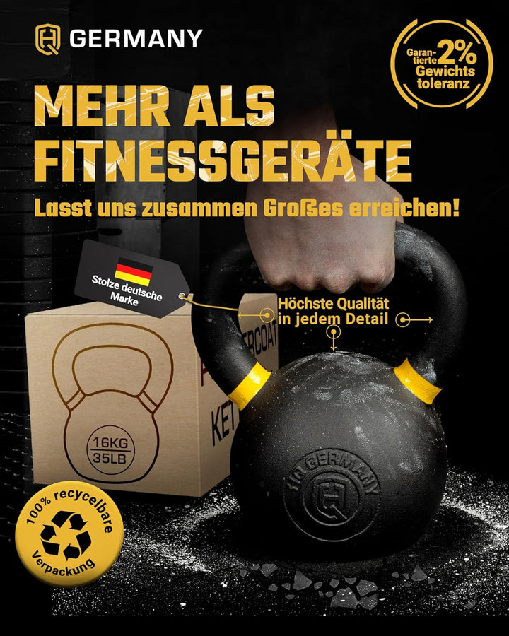 HQ Germany® Powdercoat Kettlebell | Vollguss | 2-32kg | Starter-Sets | ±2,0% Gewichtstoleranz 16KG,