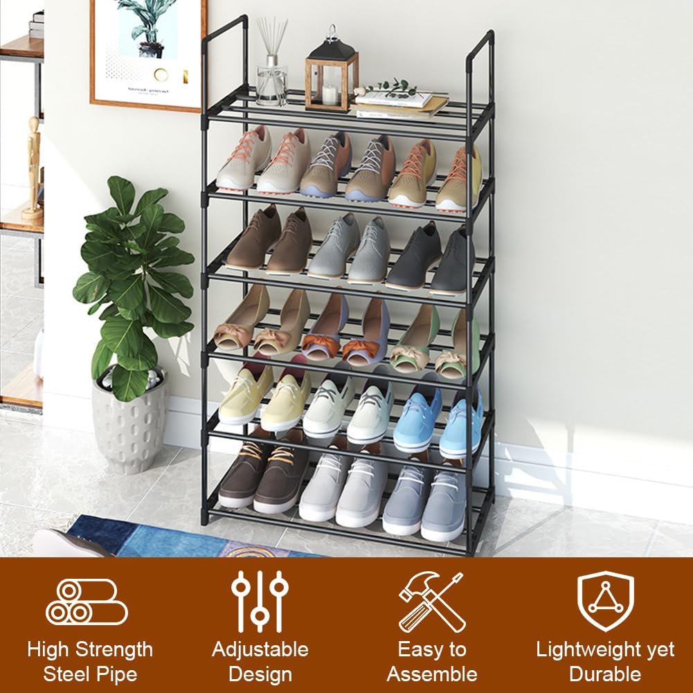 Schuhregal mit 6 Ebenen, Kleines Schuhregal Metall, Schuhablage Schmales, Verstellbares Schuhständer
