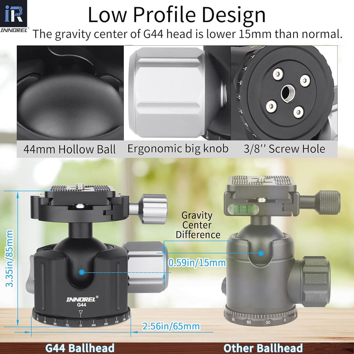 INNOREL G44 Low Profile Panorama-CNC-Metall-Kamerastativ-Kugelkopf mit 1/4" Arca Swiss Universal-Sch