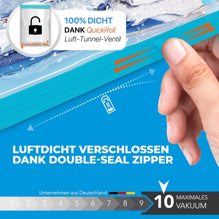 Vakuumbeutel für Kleidung Reise zum Rollen [12 Stück] in (5x 35x50 cm / 5x 40x60 cm / 2x 50x70 cm) -