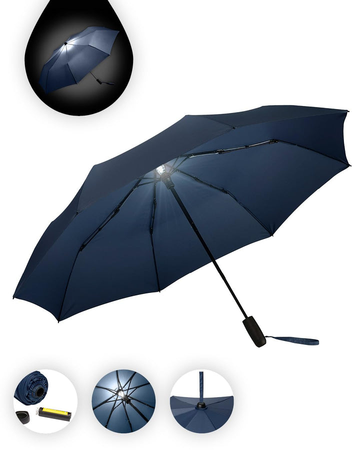 FARE Oversize-Taschenschirm Skylight (marine) - Effektvoller Regenschirm mit LED-Innenbeleuchtung un