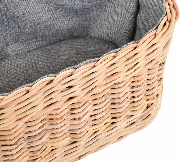 Holzkorb für Kaminholz Rattan geflochten mit Griffen und Stoff Tragekorb Holz (Hell Natur, 55x42cm)