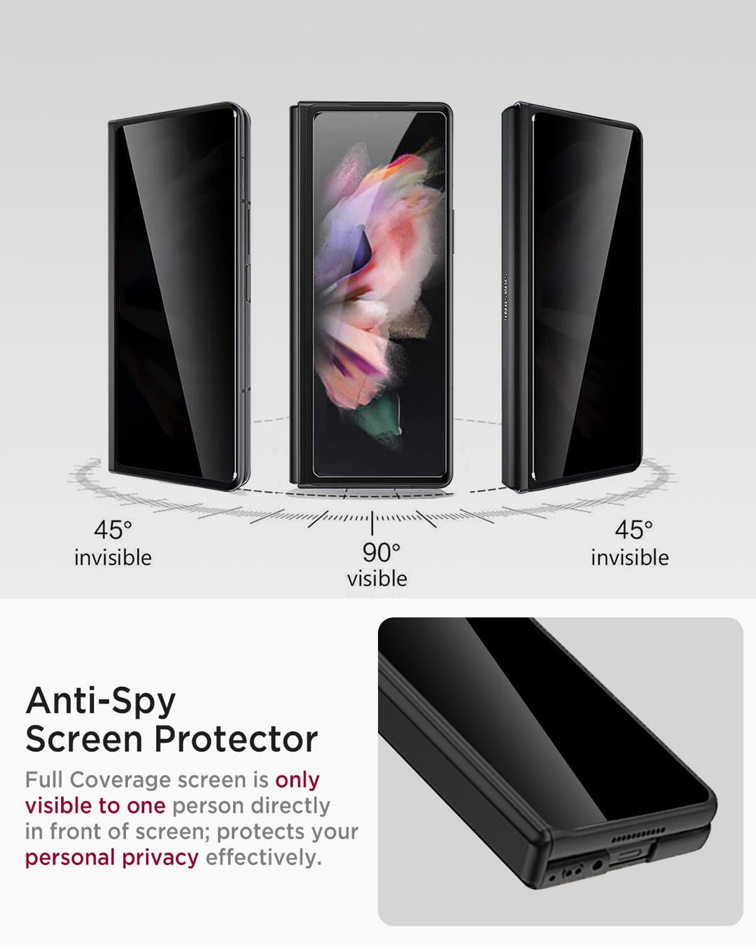 Miimall Kompatibel mit Samsung Galaxy Z Fold 3 Hülle mit Displayschutz Anti-Peeping+Magnetischer Sch