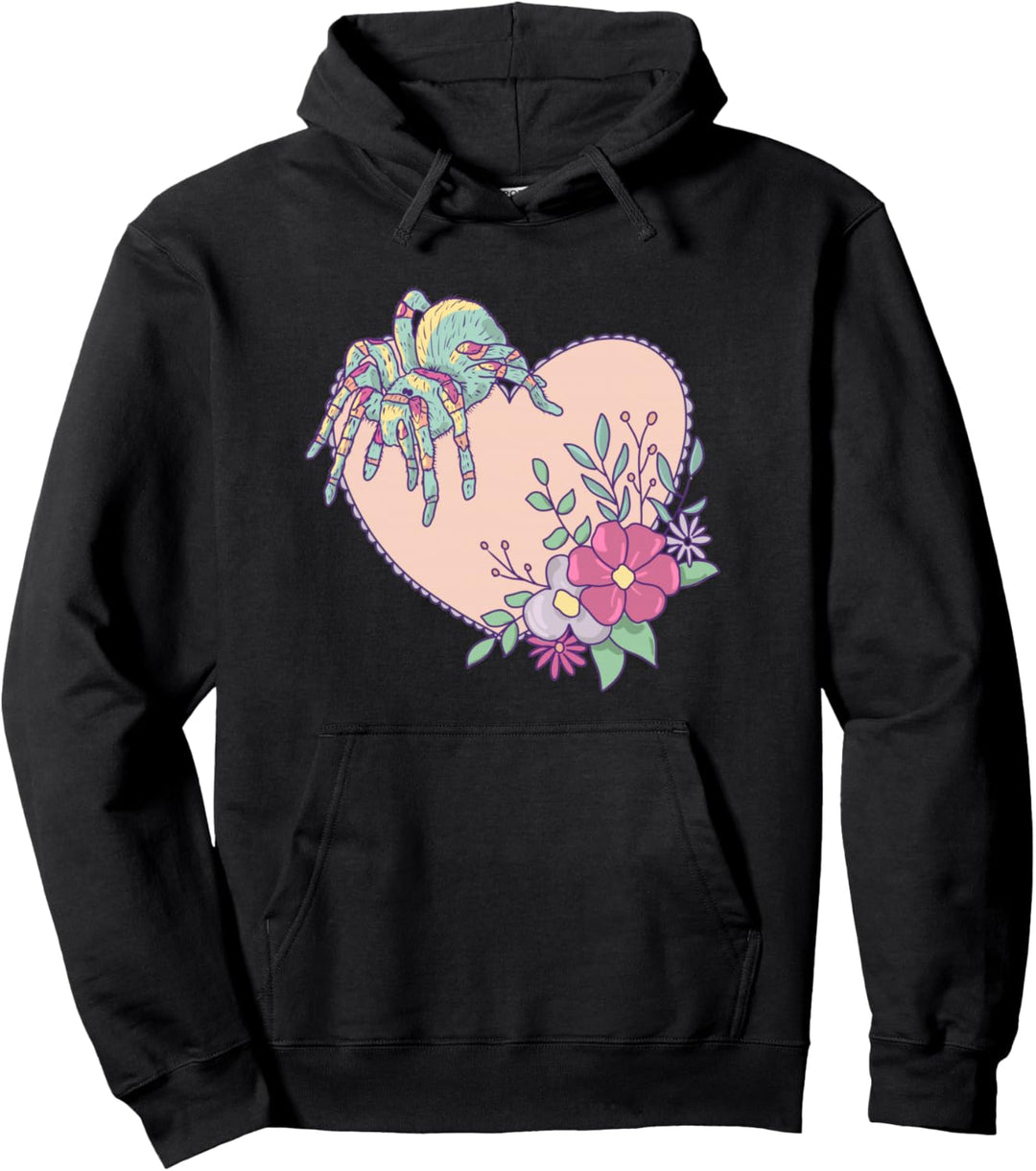 Niedliche Tarantelspinne mit Herz und Blumen Pullover Hoodie