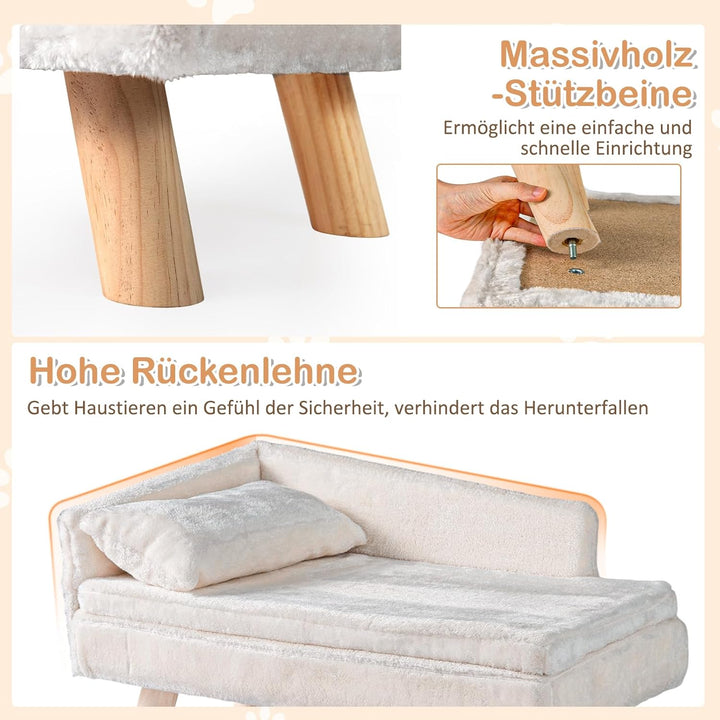 COSTWAY Katzensofa Luxus, Katzenbett erhöht, Katzencouch mit 2 abnehmbaren Kissens, Rückenlehne & Ho