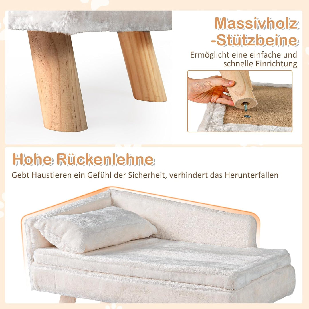 GOPLUS Luxus Katzensofa, Erhöhtes Hundebett mit Rückenlehne, abnehmbarem Kissen &amp; Holzbeinen, Hundes