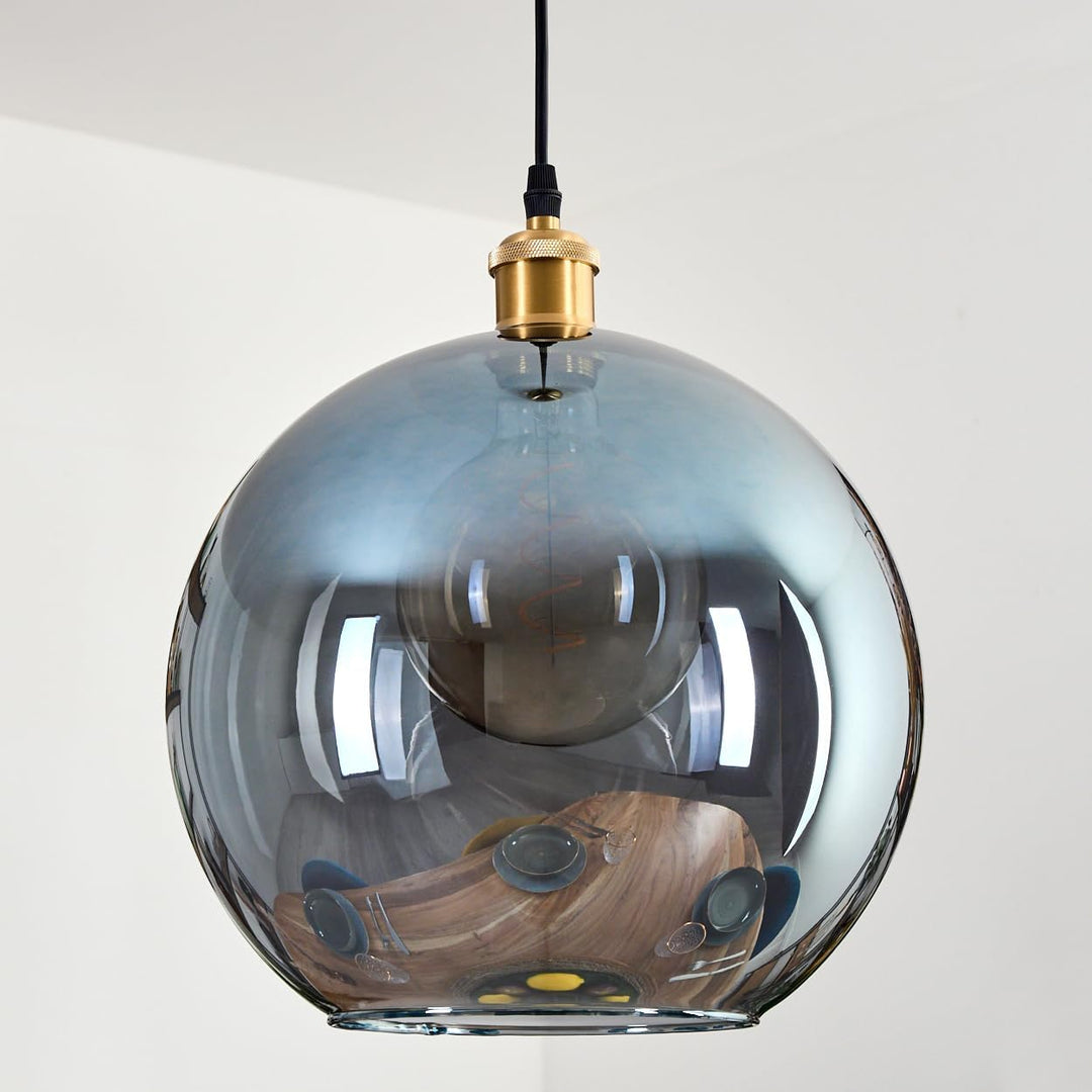 HOFSTEIN Hängeleuchte Koyoto, 1-flammige Hängelampe aus Metall/Glas in Gold/Blau, moderne Pendelleuc