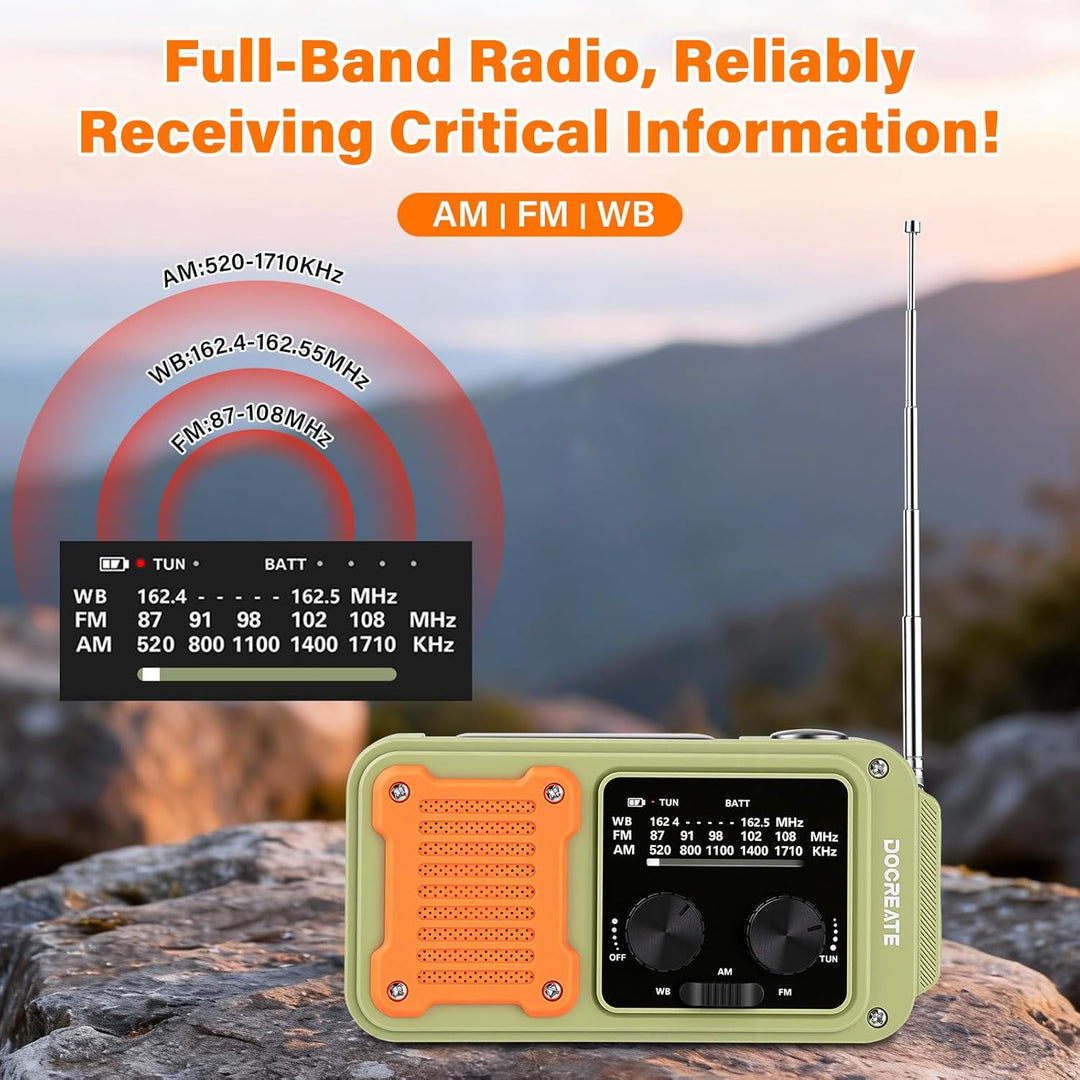 Heemol 7-in-1 Notfall Radio AM/FM/WB, 2000mAh Kurbelradio mit Solar, Tragbares Handkurbel Radio mit