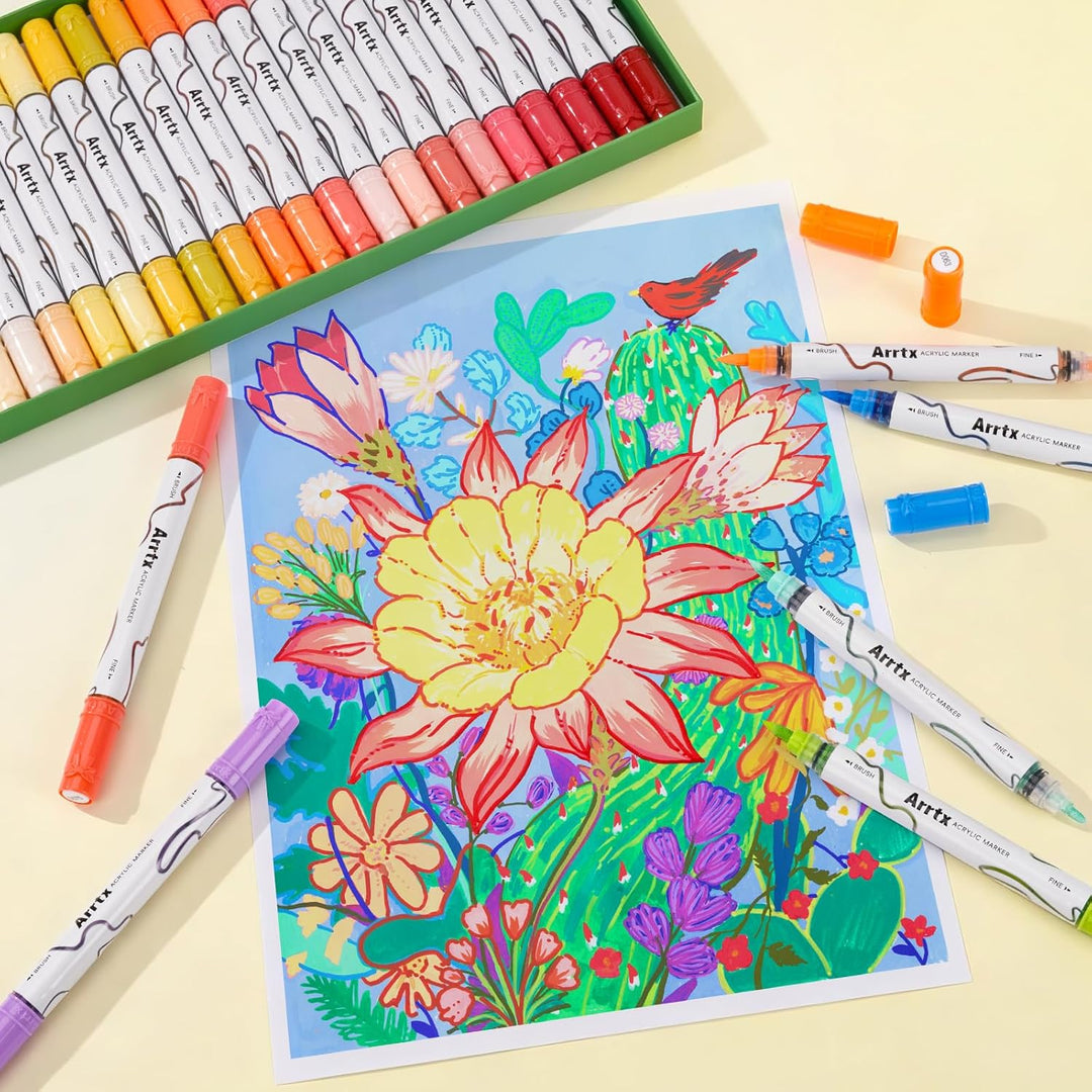 Arrtx Acrylstifte für Steine Wasserfest-66 Farben Stifte Steine Bemalen, Doppelspitzenmarker(Pinsels