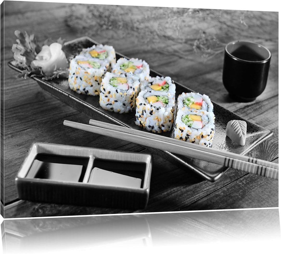 köstliche Inside Out Sushi Rollen schwarz/weiss Format: 100x70 auf Leinwand, XXL riesige Bilder fert