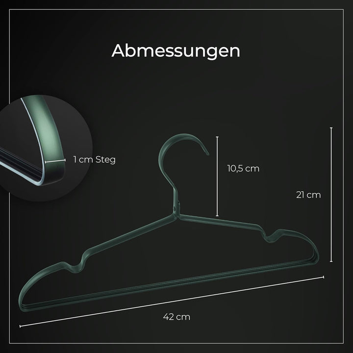 Parusia Kleiderbügel waldgrün, 42cm breit, 1cm stark, Kleiderbügel Metall rostfrei, formstabil, zur