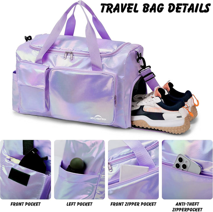 ZIOISNM Sporttasche Damen mit Schuhfach und Nassfach, Reisetasche Damen Glitzer Gym Bag saunatasche