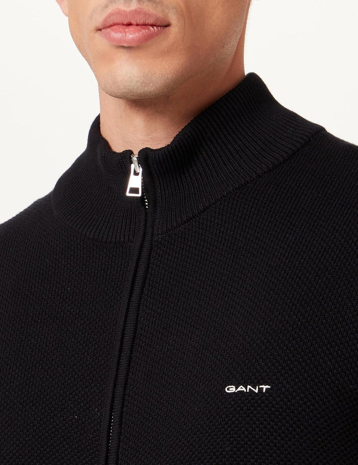 Gant Herren Cotton Pique Zip Cardigan Strickjacke (1er Pack) XS Schwarz 1, XS Schwarz 1