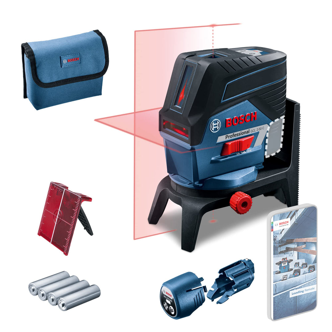 Bosch Professional Linienlaser GCL 2-50 C (roter Laser, Innenbereich, mit App-Funktion und Halterung