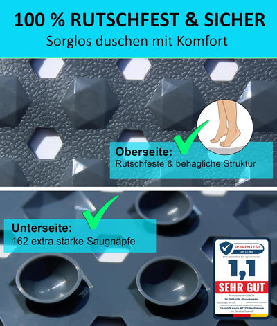 Blumbach® Duschmatte rutschfest 53x53cm - 100% BPA-frei - Inkl. 2 Haken zum Aufhängen - griffige Ant