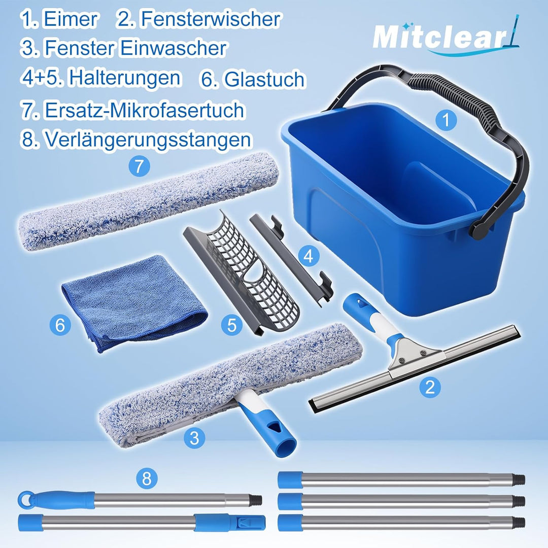 Mitclear Fensterreiniger Set, Profi Fensterputzer mit Eimer 12L, 35CM Fensterwischer & Fenster Einwa