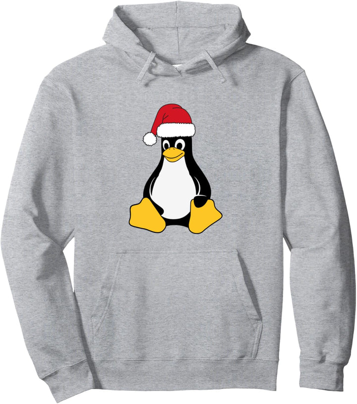 Linux Mascot Tux the Penguin Santa Hat Nerd Geek Christmas Pullover Hoodie