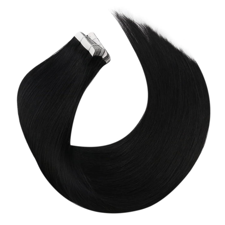 Moresoo Tape Extensions Echthaar Haarverlängerung Brasilianer Haar Extensions Tape Schwarz #1 Seamel