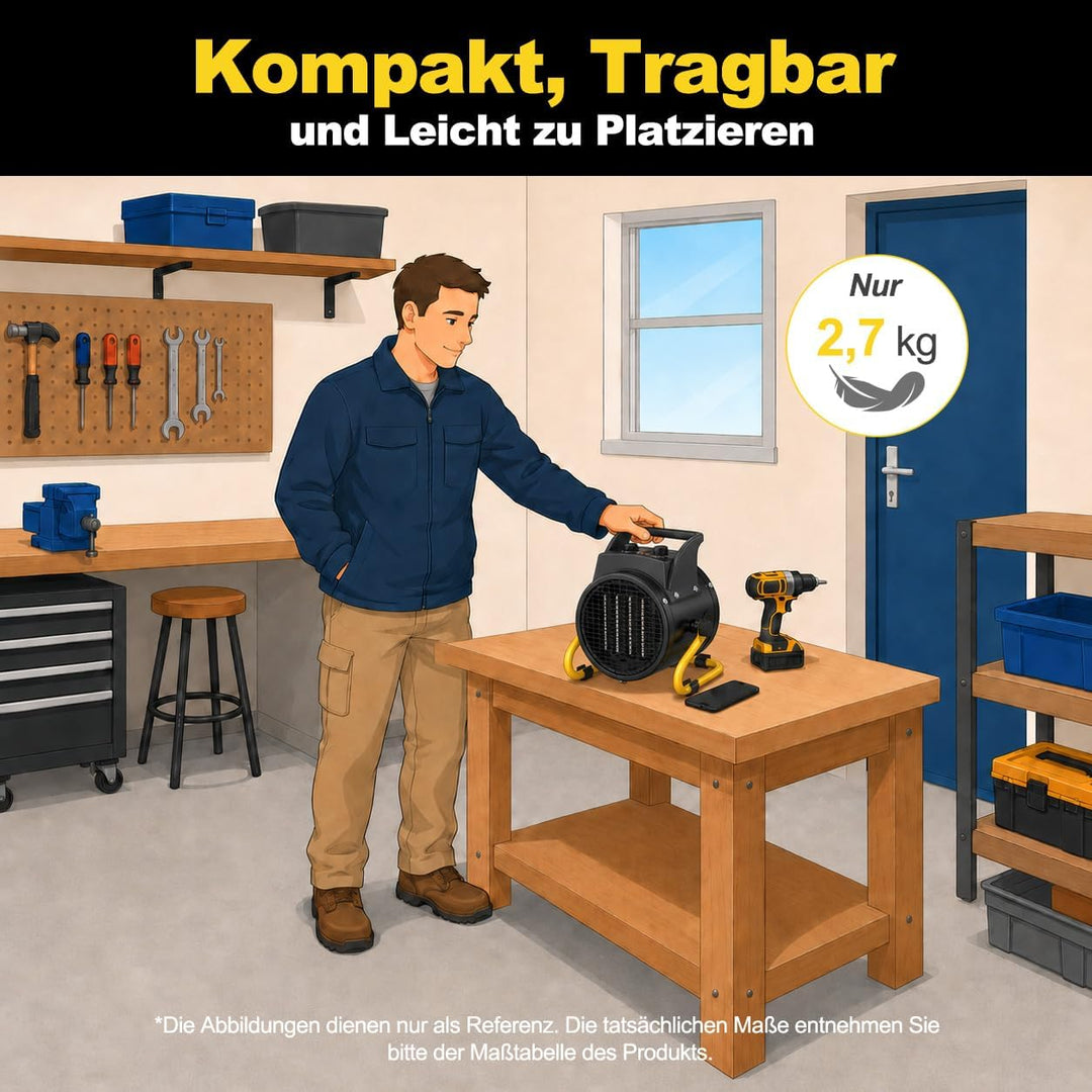 Heizlüfter 3000 Watt Keramik Heizstrahler Elektroheizer Bauheizer Bautrockner mit Thermostat Heizger