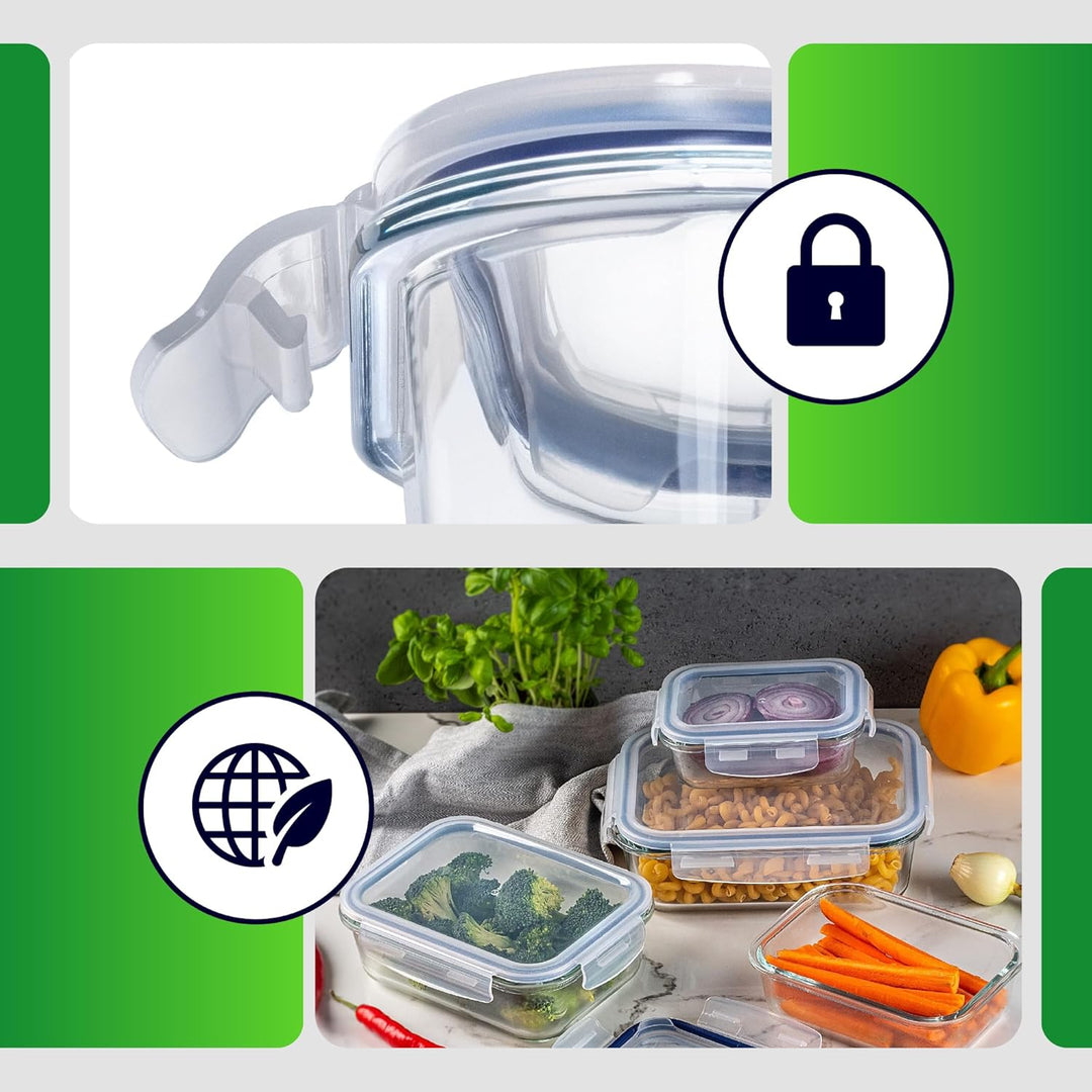 KADAX Glasbehälter 370 ml mit Deckel, 4er Set, rechteckige Frischhaltedosen aus Glas, Lebensmittelbe