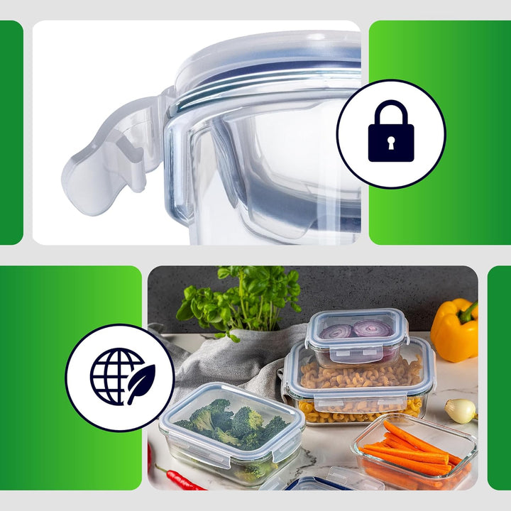 KADAX Glasbehälter 370 ml mit Deckel, 4er Set, rechteckige Frischhaltedosen aus Glas, Lebensmittelbe