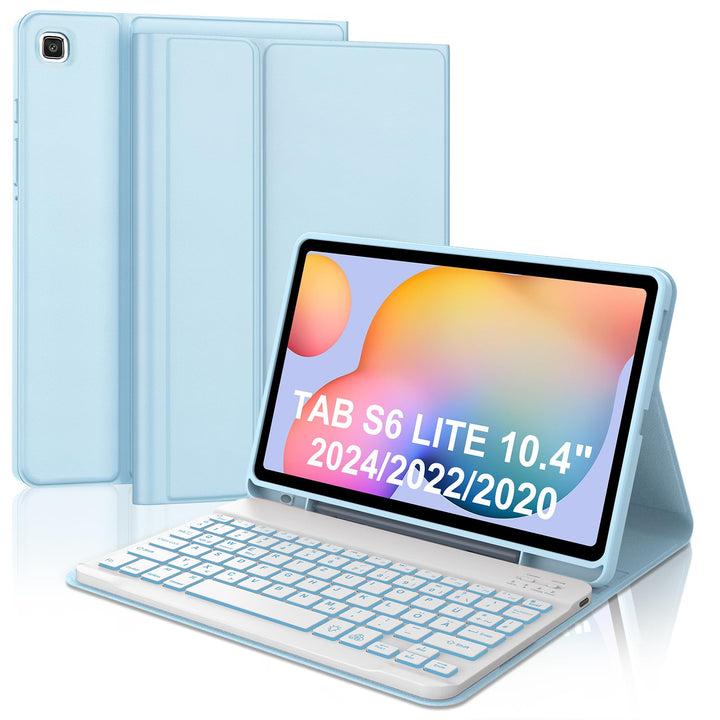 Tastatur Hülle für Samsung Galaxy Tab S6 Lite 10,4 Zoll 2024/2022/2020, 7 Farben Beleuchtung, Keyboa