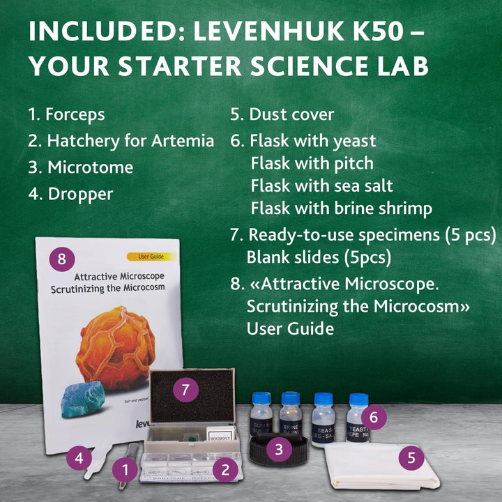 Levenhuk Rainbow 2L Plus Amethyst Kinder Heimlabor STEM-Set mit Tragbarem Biologischen Mikroskop mit