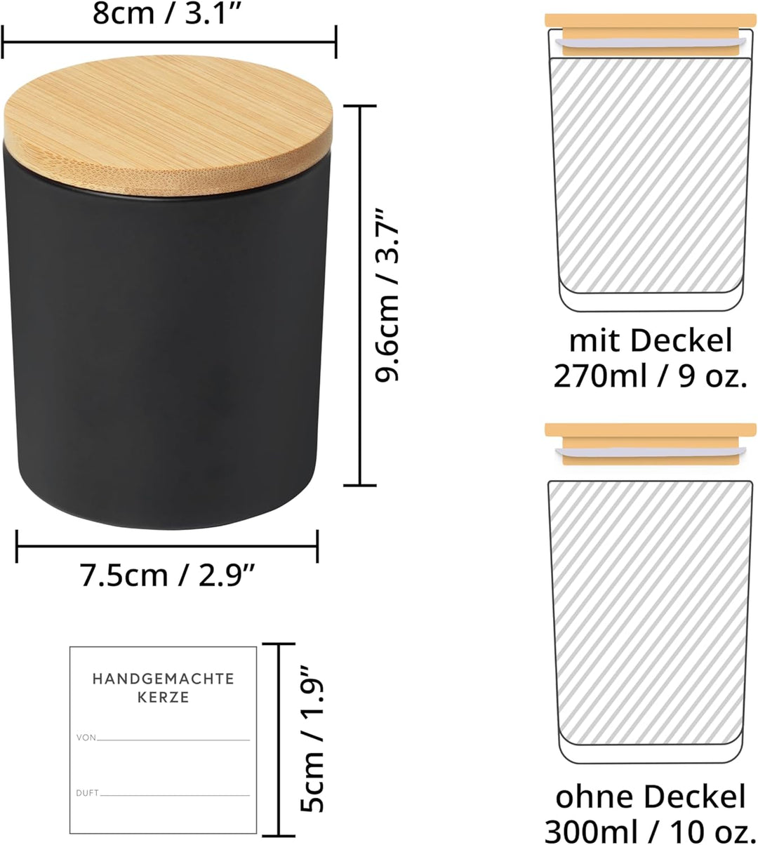 Winter Shore 270ml Kerzengläser with Deckel [12er-Pack] - Leere Teelichthalter Glas Schwarz Matt - K