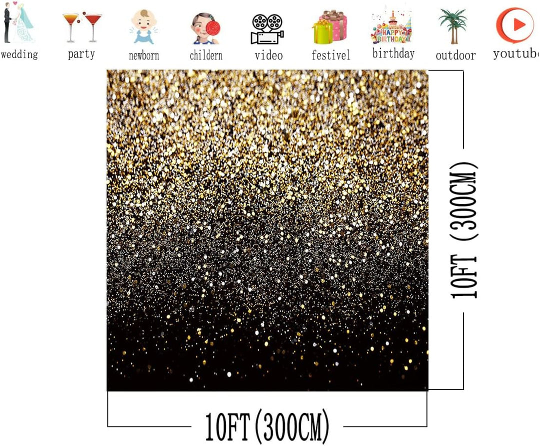 AIIKES 10x10FT Goldene Bokeh Fotografie Hintergrund Schwarz und Gold Glitter Hintergrund Hochzeit Fa