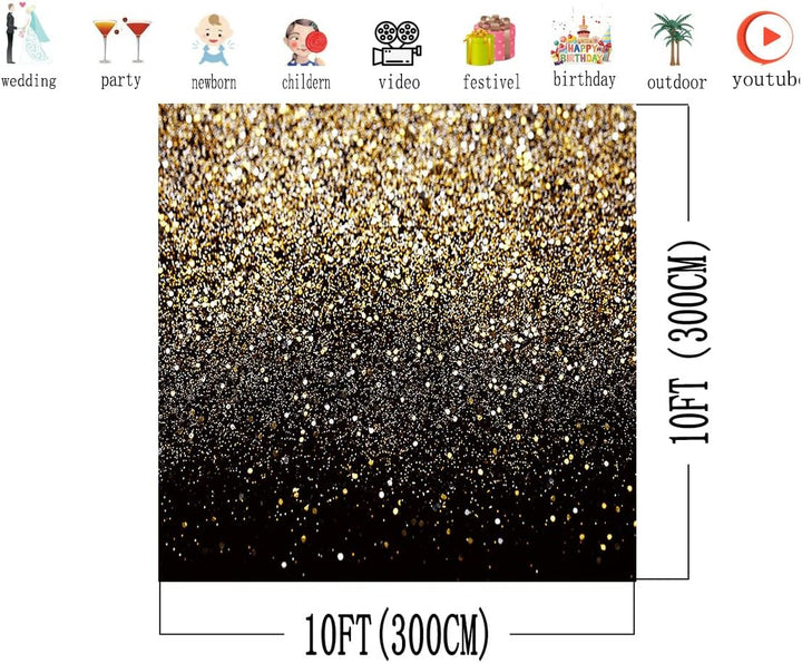 AIIKES 10x10FT Goldene Bokeh Fotografie Hintergrund Schwarz und Gold Glitter Hintergrund Hochzeit Fa