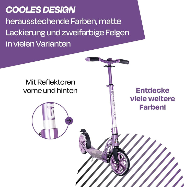Six Degrees Aluminium Scooter mit Klappmechanismus, Ständer, 205 mm TESTSIEGER, ABEC 7, höhenverstel