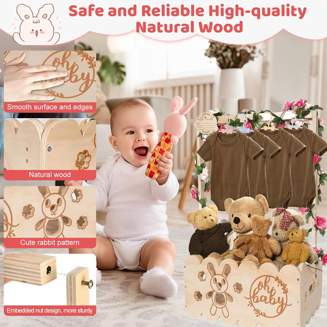 Holz Baby Geschenk Korb mit Griff, Baby-Aufbewahrungskorb Baby Dusche Kiste Schrank mit Kinder Kleid