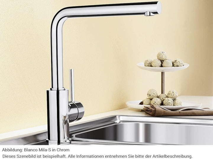 BLANCO MILA-S chrom | Niederdruck | Mit herausziehbarem Schlauch | Rückflussverhinderer | Keramik Ka