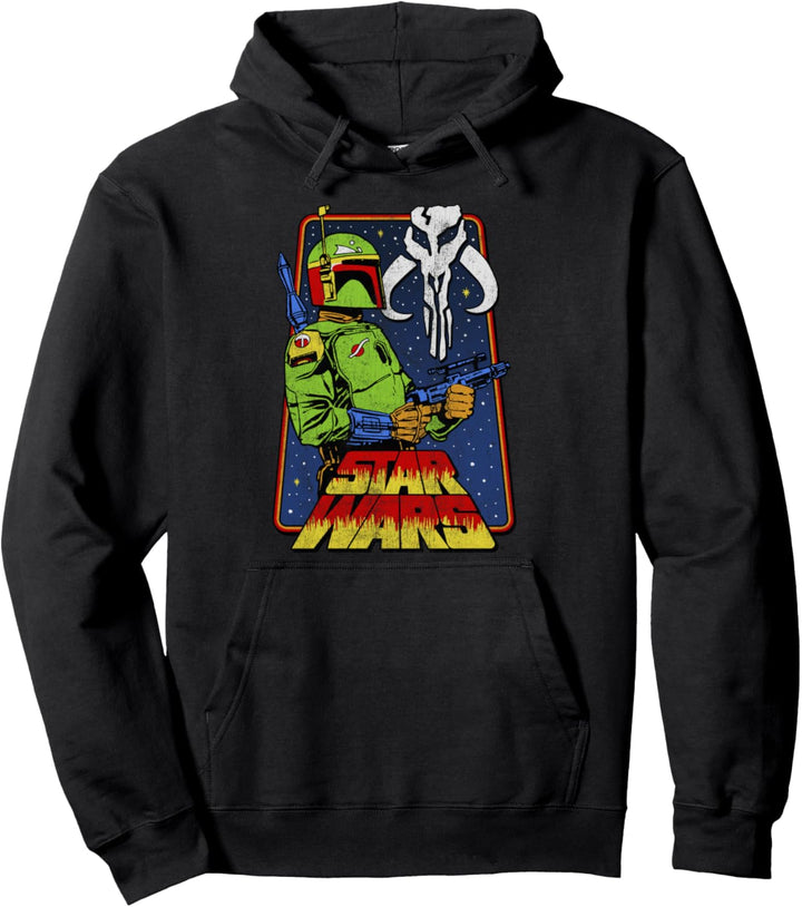 Star Wars Boba Fett Mandalorian Skull Distressed Poster Pullover Hoodie