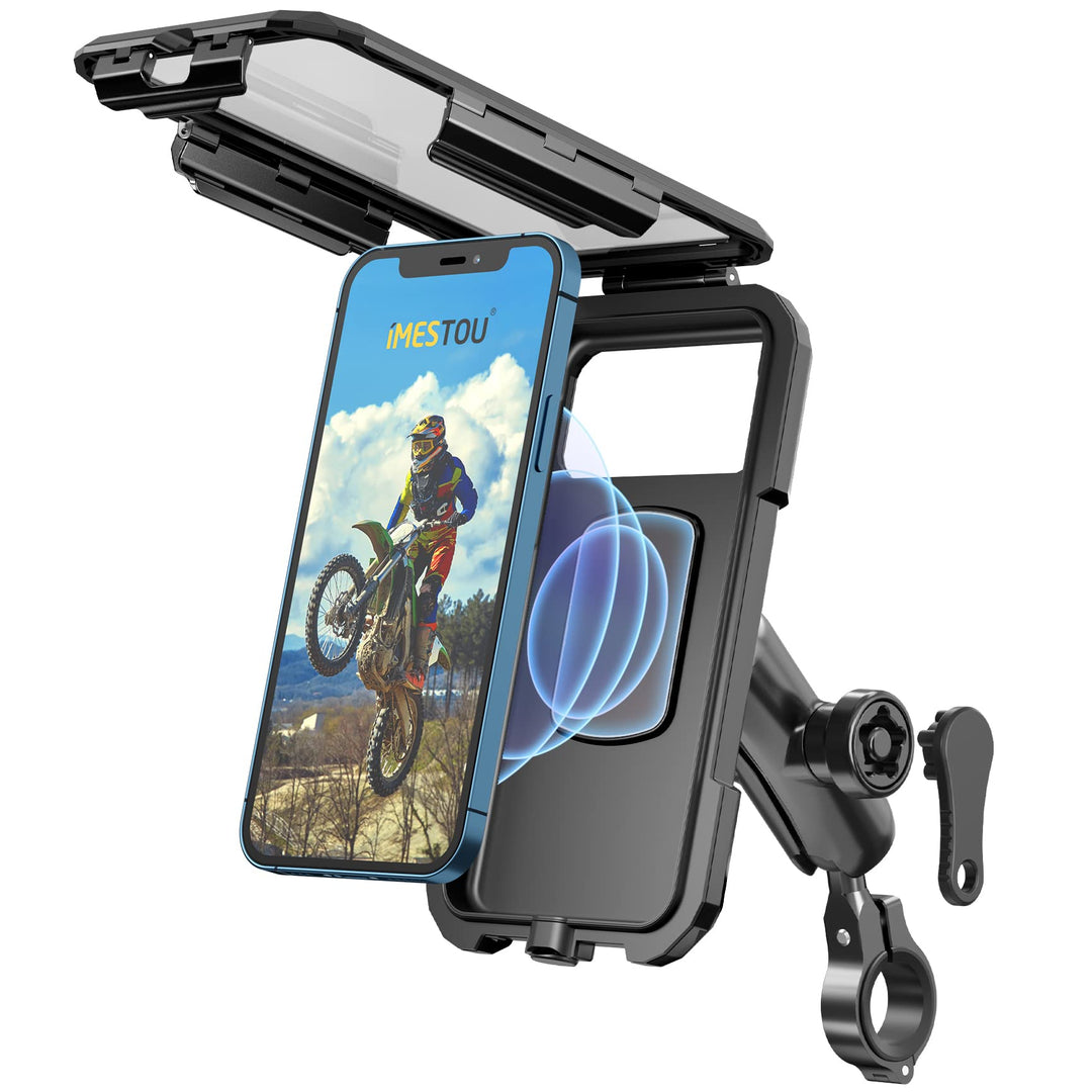 wasserdichte Motorrad-Handyhalterung IP67 mit Kabellosem Qi/USB C 3.0 Ladegerät-iMESTOU Anti-Diebsta