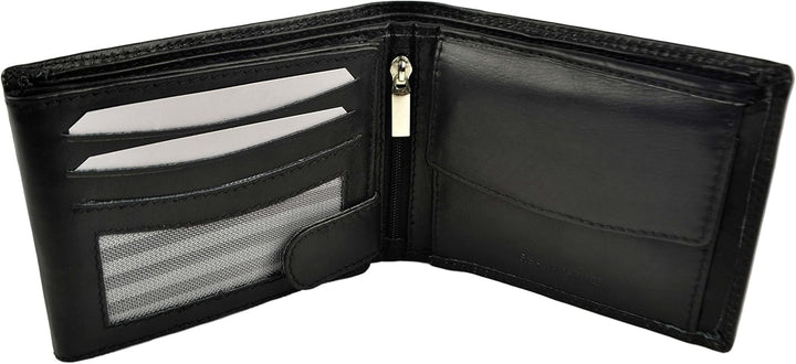 London Leathergoods - Portefeuille Homme Cuir Doux de Qualité Pliable en 3 Stylé - Noir, Taille uniq