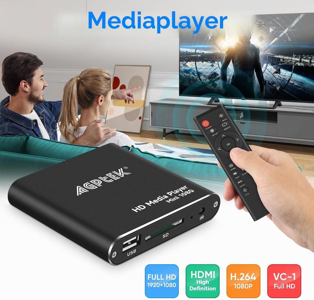 AGPtek® Mini 1080P Full HD Digital Mediaplayer Medienspieler Medienspieler mit Fernbedienung für MP3